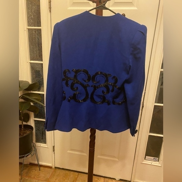 NOLAN MILLER RIYAL BLUE 100% WOOL BEADED BLAZER SIZE 12 - Picture 9 of 9